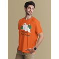 thumbnail image 3 of Halloween Ghost Sheet Faced Orange Adult T-Shirt, 3 of 5