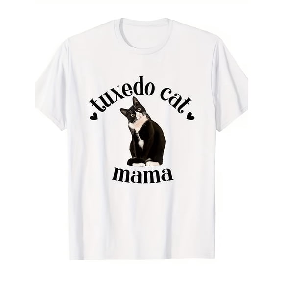 T Shirt Women'S And Men'S Tuxedo Pattern Short Sleeve Round Neck with Tuxedo And Paw Print Esin