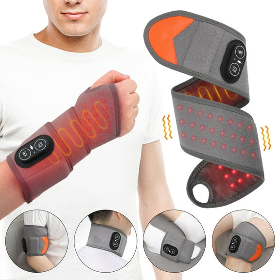 Heated Wrist Wrap Massager, Cordless Hands Heating Pad with 3 Heat & Vibration Levels, 3000mAh Battery Rechargeable for Arm Neck Calf, Dark Gray