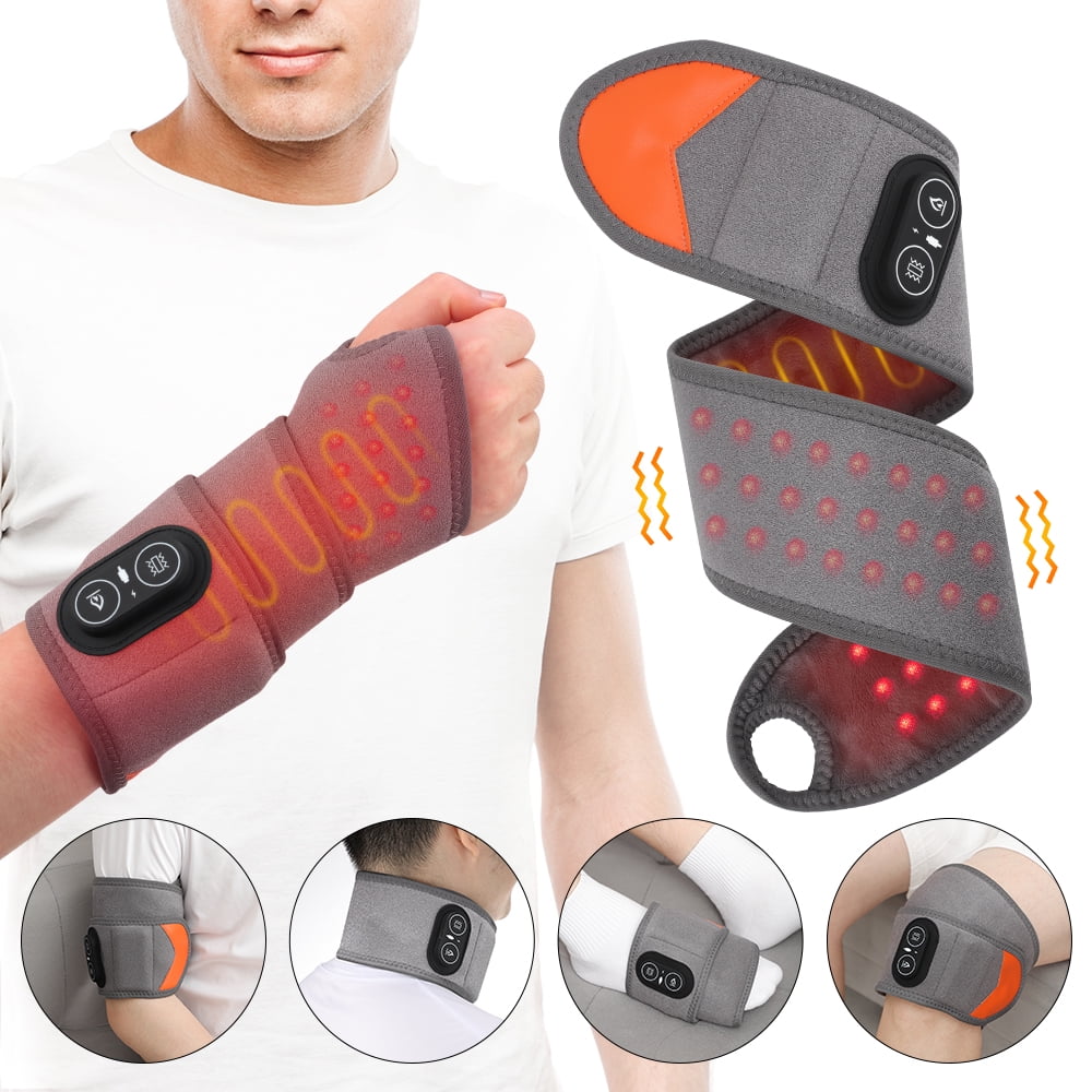 Wrist Heating Pad with Massage, Heated Hand Massager with 3 Heat & Vibration Levels, 3000mAh Battery Rechargeable for Arm Neck Calf, Dark Gray