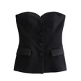 thumbnail image 4 of HH TRAF Top de tubo de estilo corsé con textura de satén sólido de verano para mujer con un solo pecho y bolsillos decorados con cremallera lateral, 4 of 5