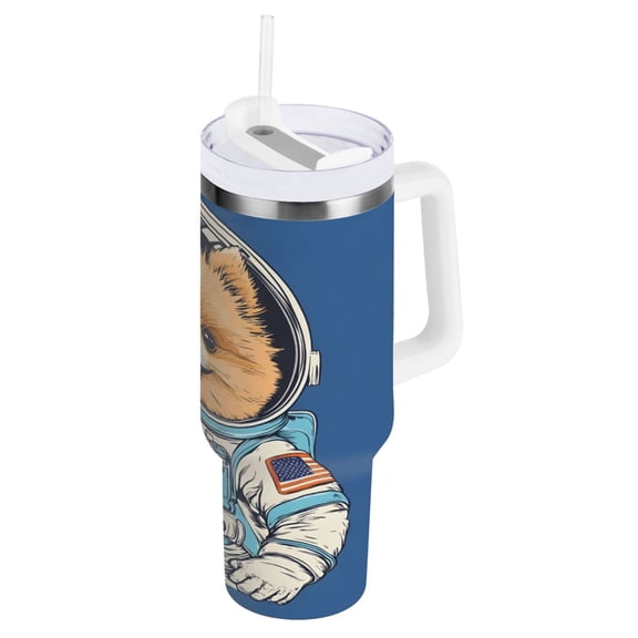 Ryvnso 40 oz Tumbler with Handle and Straw Insulated Stainless Steel Travel Mug with Lid Puppy Dog Astronaut