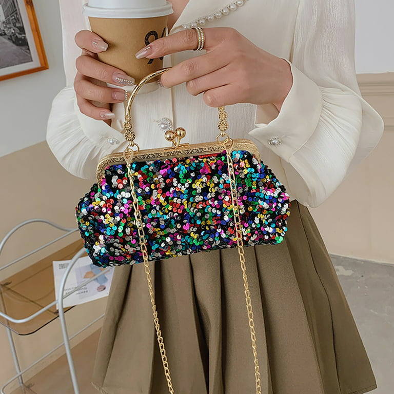Adjustable Chain Shoulder Strap Sparkle Decor Single Shoulder Bag
