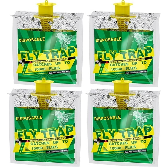 4 Pcs Fly Traps Outdoor Hanging Bag, Fly Trap Disposable Horse Fly Traps Outdoor, Quickly Eliminate Flies with Ease Fly Bags, Natural Ingredients Outdoor Fly Traps for Patio, Ranch, Farm and Barn etc