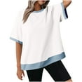 thumbnail image 2 of Summer Homenesgenics Womens Tops under $5 Women's New Loose Casual Splicing Threaded Round Neck Short Sleeved T-Shirt White XXL, 2 of 6