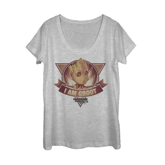 Women's Marvel Guardians of the Galaxy Vol. 2 Groot Banner  Scoop Neck Athletic Heather Small