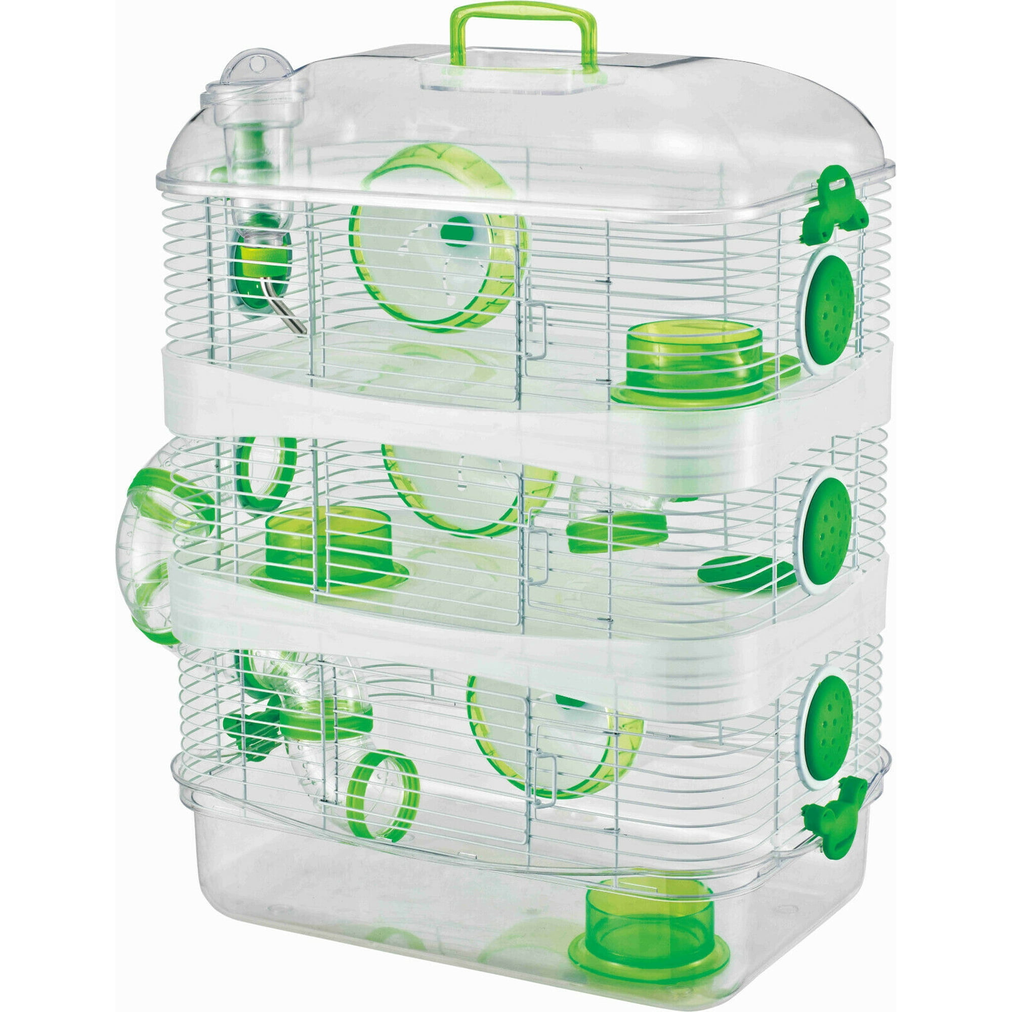 Green Acrylic Clear Expansible and Customizable 3-Solid Story Acrylic Clear Hamster Habitat Mouse Home House Cage For Rodent Gerbil Mice Rat With Accessories