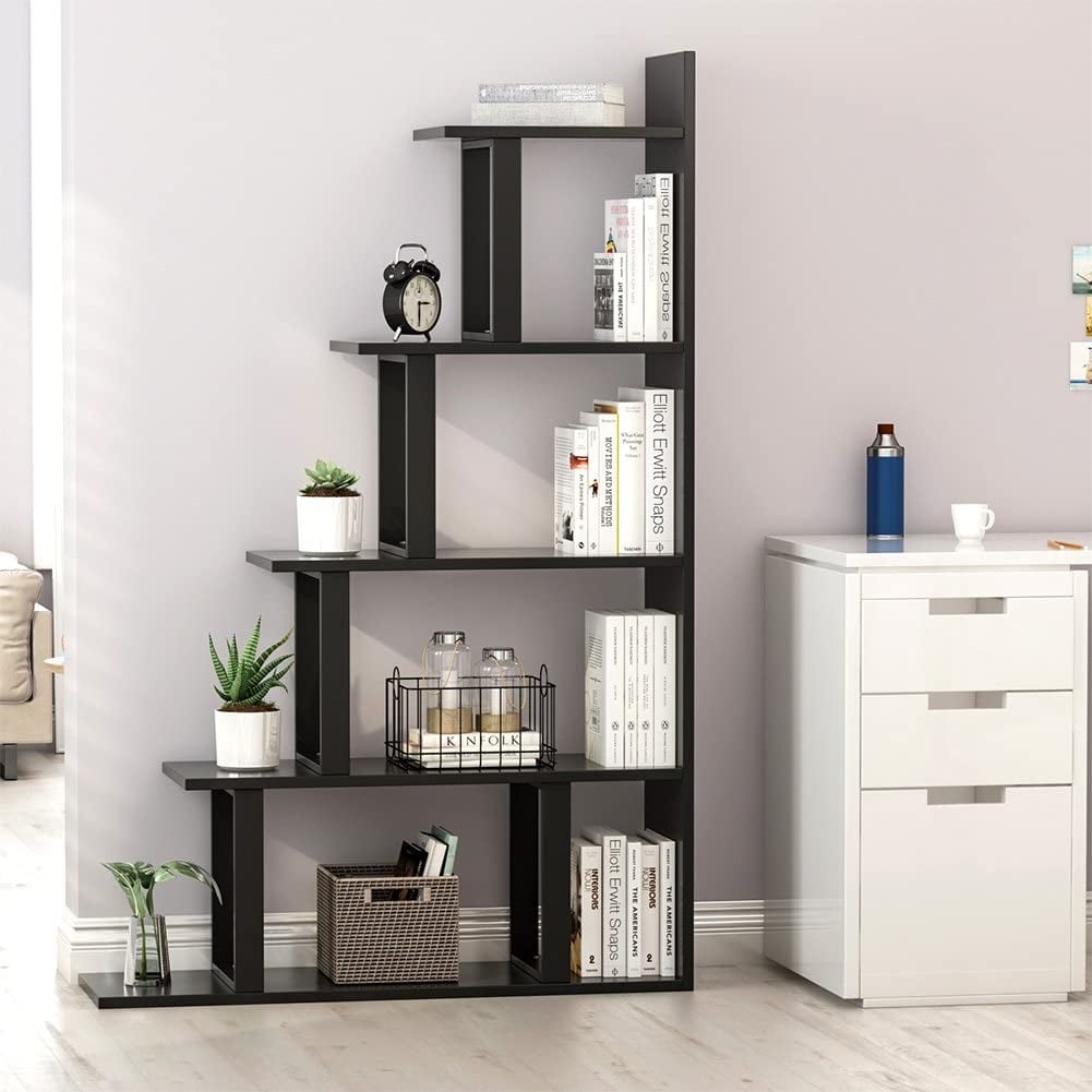 Simple Black Ladder Bookcase for Small Space
