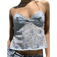 thumbnail image 3 of Women Summer Halterneck Tops Casual Floral Embroidery Bandage Backless Crop Tops Streetwear, 3 of 9