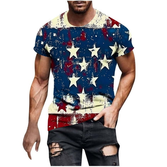 cllios Men's Distressed Flag Shirts 4th of July Patriotic Tees Short Sleeve Crewneck Muscle Tshirts Independence Day Red White and Blue Tee Shirt