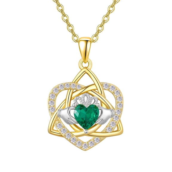 TANGPOET 925 Sterling Silver Triquetra Knot Claddagh Necklace Women