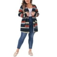 thumbnail image 2 of Agnes Orinda Plus Size Cardigan For Women Open Front Long Sleeve Contrast Color Stripe with Pocket Cardigans 2X Black Red, 2 of 6