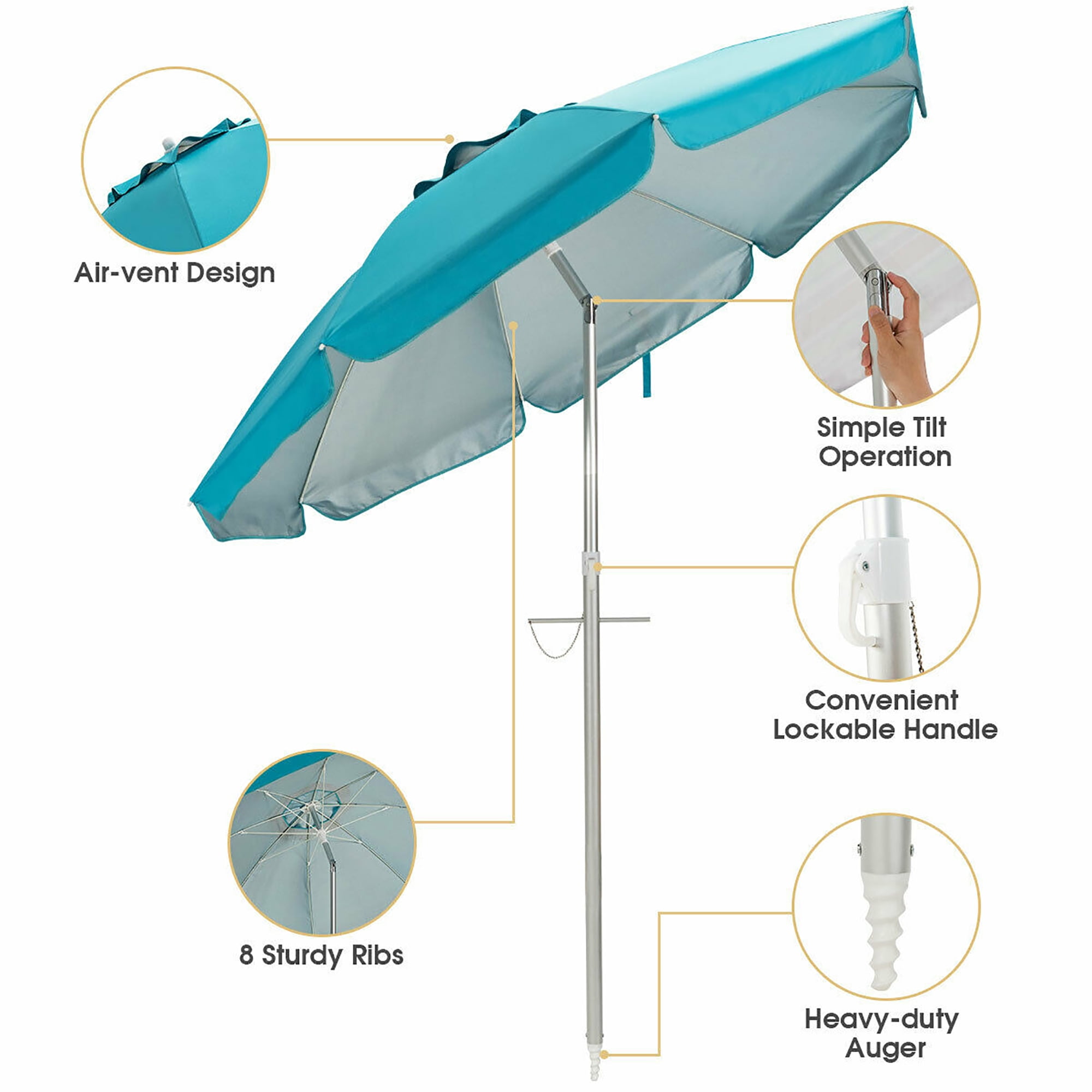 Costway 6.5FT Patio Beach Umbrella Sun Shade Tilt W/Carry Bag Blue