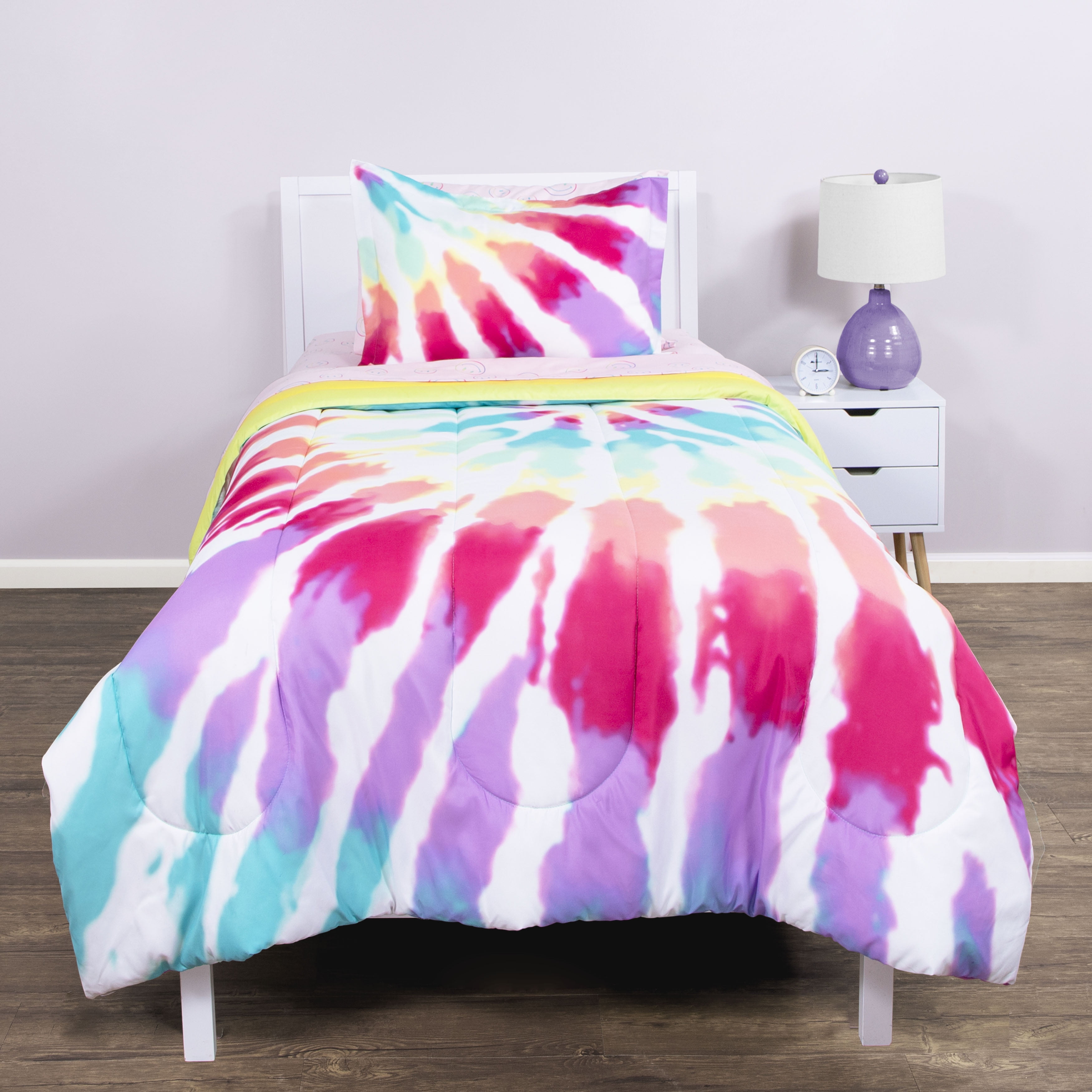 Justice Pink Tie Dye Twin Comforter and Sham Set, 100% Microfiber, Multicolor
