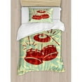 thumbnail image 3 of Vintage Duvet Cover Set, Groovy Retro Drumming Poster Design Percussion Rock Music Instrument Play Vibe Hit, Decorative 3 Piece Bedding Set with 2 Pillow Shams, Queen Size, Red Yellow, by Ambesonne, 3 of 3