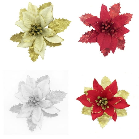 Christmas Poinsettia Flower - Holiday TimeChristmas Tree Decorations Artificial Flowers Xmas 15cm Poinsettia Glitter Flower Wedding Ornament Decor