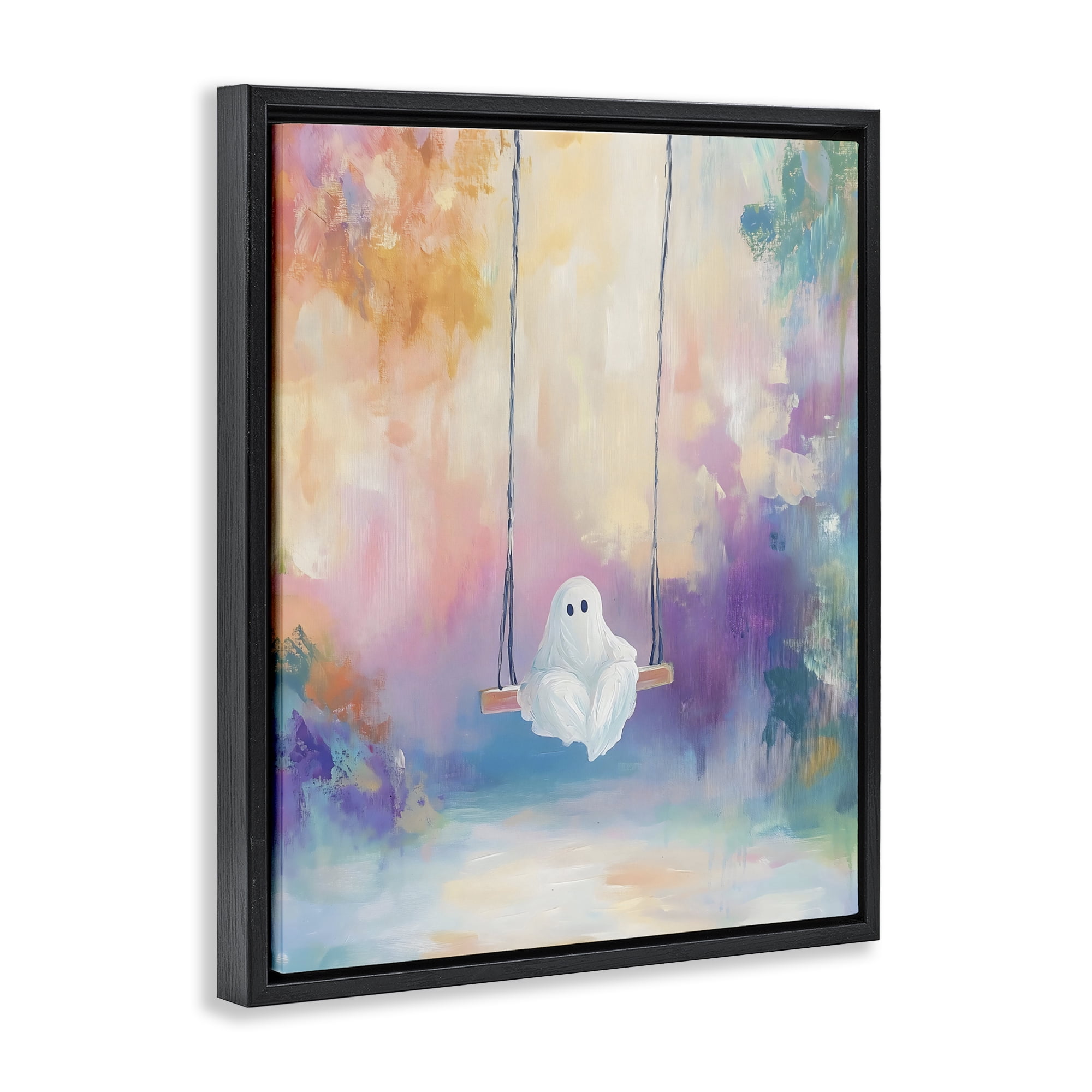 Stupell Industries Watercolor Ghost on Swing Black Framed Floater Canvas Wall Art, design by The Prints Vibe
