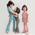 thumbnail image 4 of Emy Dola Toddler Girl Clothes 2 Piece Outfits Side Adjustable Drawstrings Short Sleeve Tops and Flare Leggings Pant Set 2-8T, 4 of 11