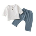 thumbnail image 1 of FhsagQ Ensembles pour Garçons Tout-Petits Enfants Bébé Garçon Garçon Chandail Uni à Enfiler Manches Longues Chandail en Lin T-Shirt Pantalon Neuf Pouces Col Ras du Cou Hauts Ensemble de Shorts Vêtements Marine 18-24 Mois, 1 of 2