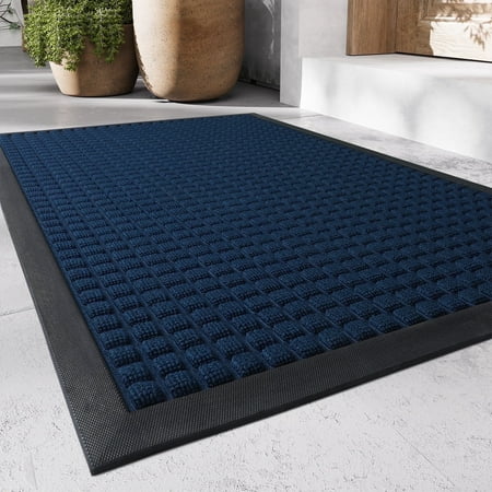 SIXHOME Outdoor Mat Non Slip Doormat 24 x35.5  Front Door Mat Outside Absorbent Rubber Welcome Mat Low Profile Dirt Trapper Indoor Outdoor Doormat Thicken Checker Entryway Rug Floor Mat Blue