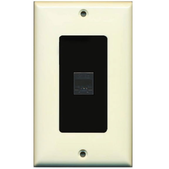 RiteAV Decorative 1 Gang 1 Port Cat5e Wall Plate - Light Almond/Black