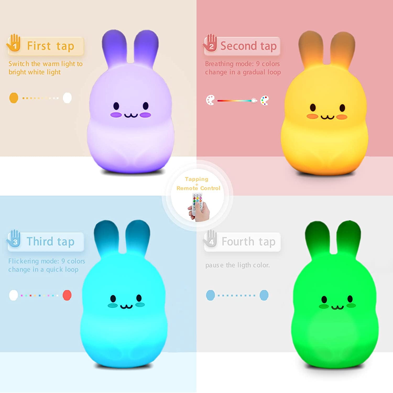 Big rabbit children's night light LED night light 9 colors baby night light USB silicone night light