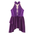 thumbnail image 3 of Linjinx Kids Girls Sleeveless Hollow Back Figure Ice Skating Dress Sequins Diamond Ballet Dance Purple 12, 3 of 5