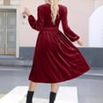 thumbnail image 5 of YHAJDS Women's Fall Winter Casual dress,Fall Dresses for Women Women's Dresses Long Sleeve Dress Solid Color V-neck Ruffled Dress High Waist Slim Casual Long Sleeve Dresses for Women Midi Dress, 5 of 5