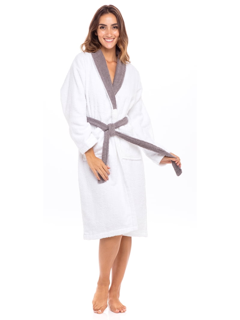 Skylinwears Womens 100% Terry Cotton Bathrobe Toweling Dressing Gown Robe Two Tone WhiteGray, Women's, Size: Medium Skylinwears Womens 100% Terry Cotton Bathrobe Toweling Dressing Gown Robe Two Tone WhiteGray, Women's, Size: Medium
