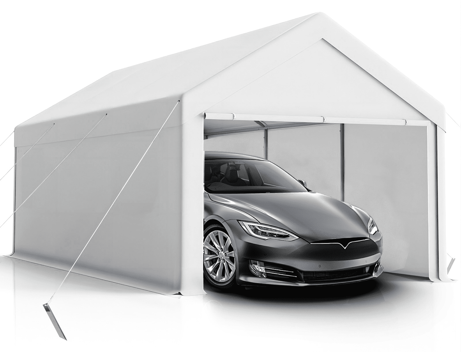 TANGJEAMER 20x10 ft Heavy Duty Carport with Roll-up Door – Fully Enclosed Side Walls, 180G PE Portable Garage, Weatherproof Shelter for Cars, Trucks & Storage (White)