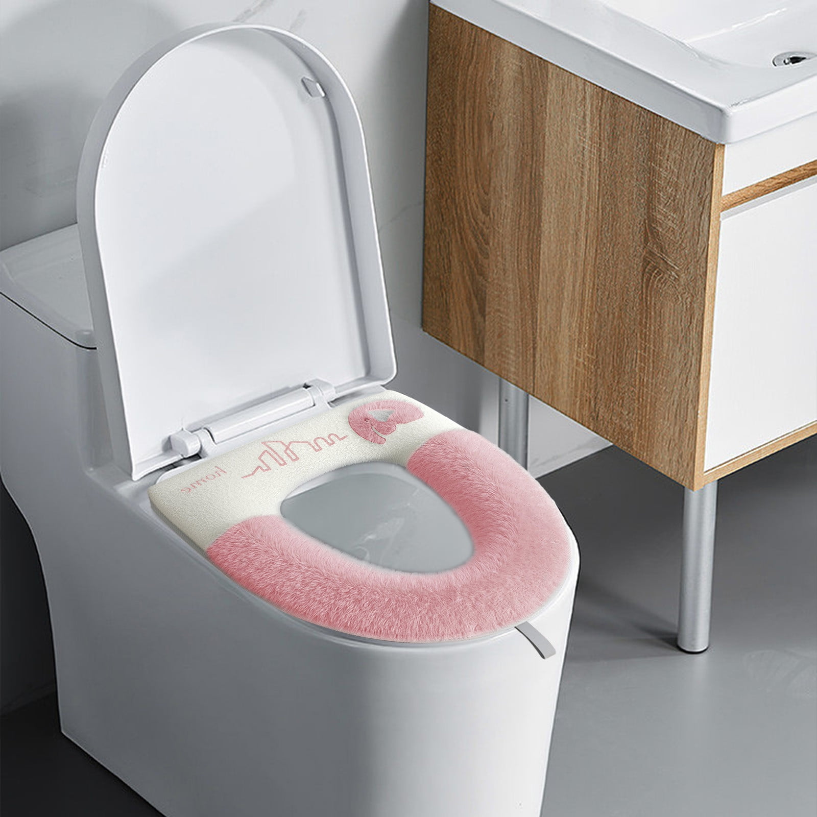 Lot De 4 Housses De Siège De Toilette Avec Poignée - Coussin Épais Doux Extensible Lavable Pour Toilettes Ovales