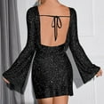 thumbnail image 6 of BLTIBY Women Sequin Evening Dress Hip Wrap Ruched Waist Long Sleeve Backless Glitter Cocktail Party Slim Formal Gowns Fashion Clothing Black L, 6 of 9