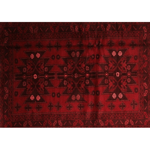 Ahgly Company Indoor Rectangle Abstract Red Contemporary Area Rugs, 3' x 5'