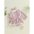 thumbnail image 3 of Suealasg Newborn Baby Girl Romper Dress Lace Trim Long Sleeve Round Neck Jumpsuit Dresses + Headband 3M 6M 12M 18M Infant Fall Clothes, 3 of 7