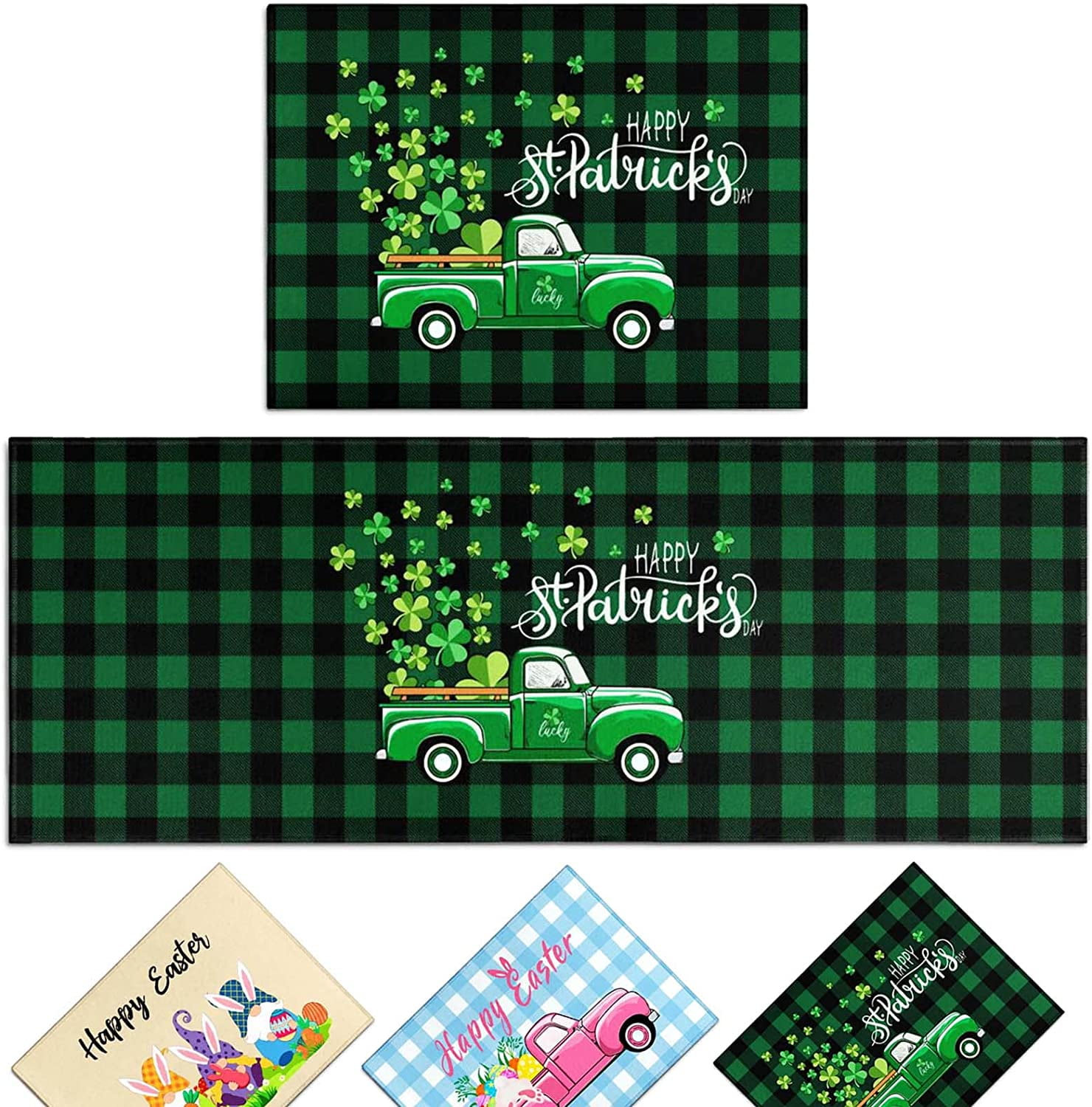 St. Patrick''s Day Kitchen Rugs Set of 2 Lucky Green Shamrocks Floor ...