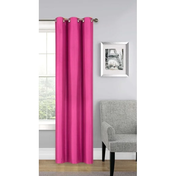 Gorgeous Home Linen (#32) Hotel Quality Silver Grommet Top, Faux Silk Blackout Window Curtain 95" L Hot Pink 1-Panel