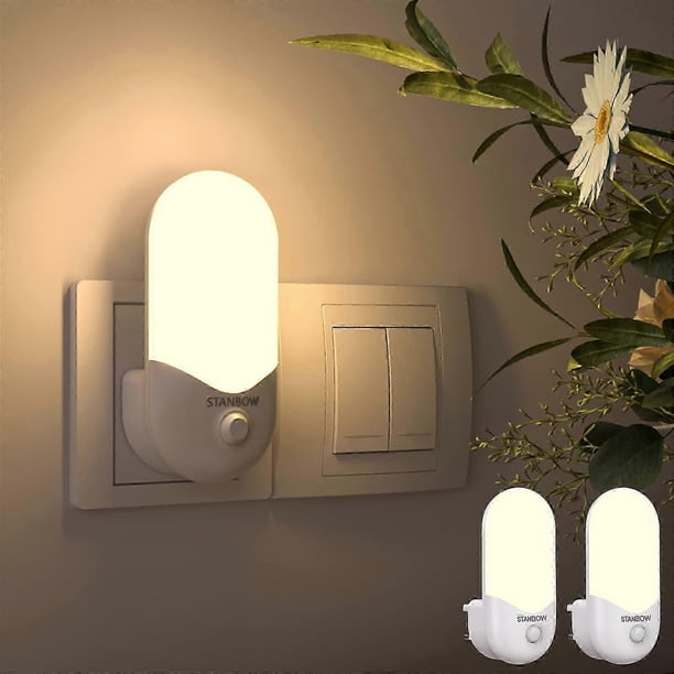 Night Light Plug in Wall, 2 Pack Sensor LED Light, Automatic Brightness Dimmable, Warm White Plug in Night Light for Hallway, Stairs, Bedroom and More