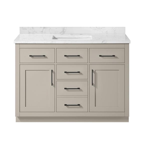 Pemberly Row 48" Greige Vanity with Top and Matte Black Hardware