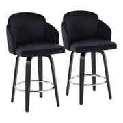 LumiSource Black Wood, Black Velvet, Chrome, Gold Metal Dahlia Counter Stool - Set of 2
