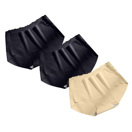 3Pack Women s Mid-Waist Panties Seamless Comfortable Briefs Ice Silk Hollow Lace Panties Breathable and Light Briefs