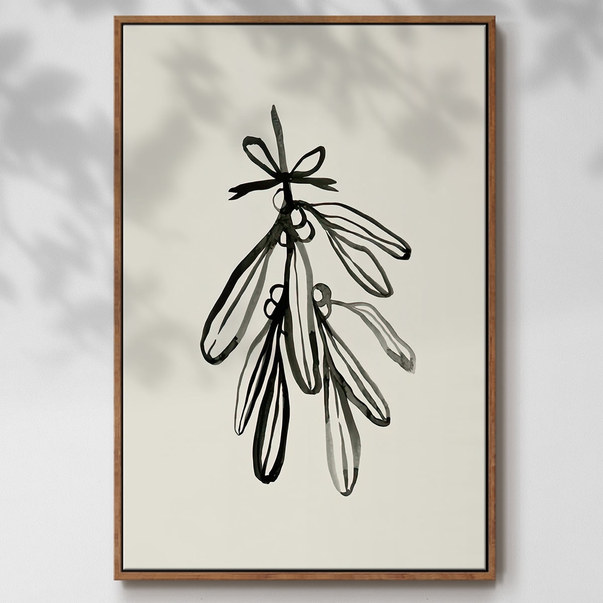 Mistletoe Sketch with Bows I - Framed Gallery Wrapped Holiday Canvas - 17 x 25 - Rosewood Frame