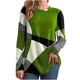 thumbnail image 1 of IROINID Liquidation Hauts pour Femmes Grande Taille Détente Col Rond Manches Longues Chemise Ample Imprimée Blouse Hauts, Vert, 1 of 9