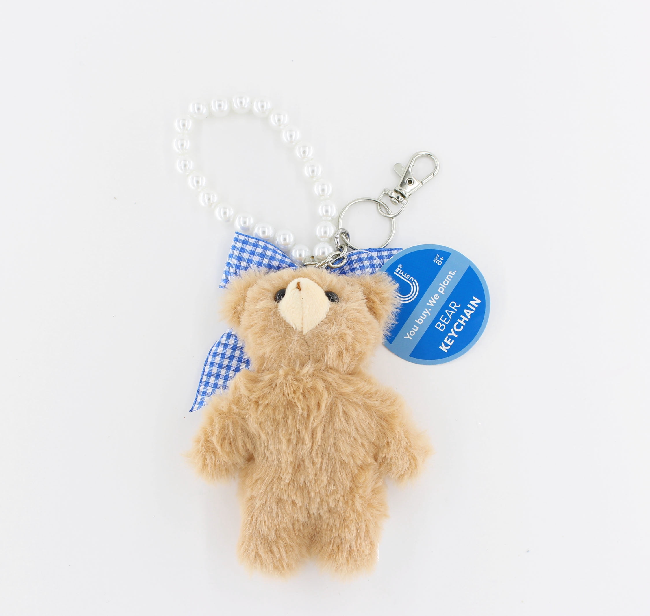 U Style Teddy Bear Keychain with Blue Gingham Bow
