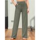 thumbnail image 4 of Pantalones Pierna para Mujer Pantalones Yoga Cintura Alta con Bolsillos Pantalones Deportivos Holgados y Elásticos para Trabajo o para Estar Cómoda en Casa Verde Oliva M, 4 of 7