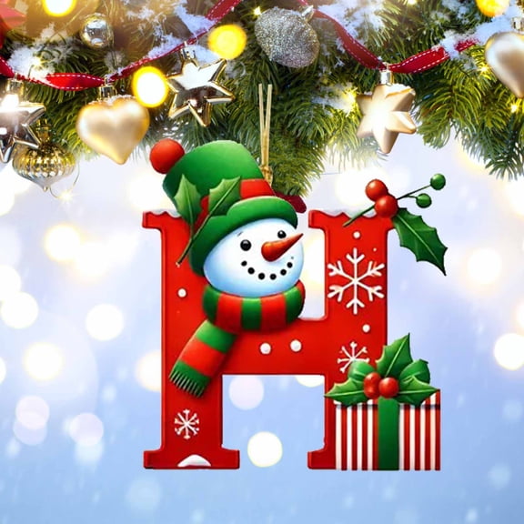 Holloyiver Snowman Initial Christmas Ornaments, 26 Alphabet Letters Ornaments for Christmas Tree, Small Acrylic Christmas Ornaments DIY Craft Hanging Pendants Decorations