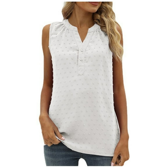 ZyeKqe Womens V Neck Tank Tops Business Casual Blouses Summer Sleeveless Top Dotted Work Shirts