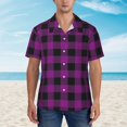 thumbnail image 4 of Balery Purple Black Plaid Print Men's Hawaiian Shirts Short Sleeve Beach Shirt Relaxed Fit Vacation Button Down Shirts-Small, 4 of 9