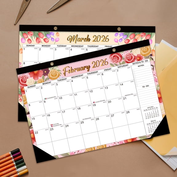 Desk Calendar 2026, 18 Month Calendar Running to June 2027-16.9" x 12" Desktop/Wall Monthly Calendar for Homes, School/Office(Watercolor flowers)