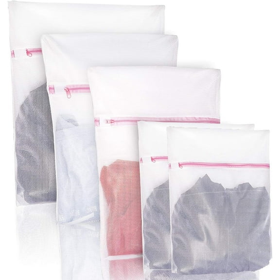 Mesh Laundry Bags of 5 pack, Mesh Wash Bags, Travel Laundry Bags with Zipper, Suitable for Underwear, Delicate Clothes, Pants, Shoes, Socks Washing