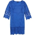 thumbnail image 1 of Alfani Womens Crochet-Trim A-line Dress, Azul, X-Small, 1 of 1